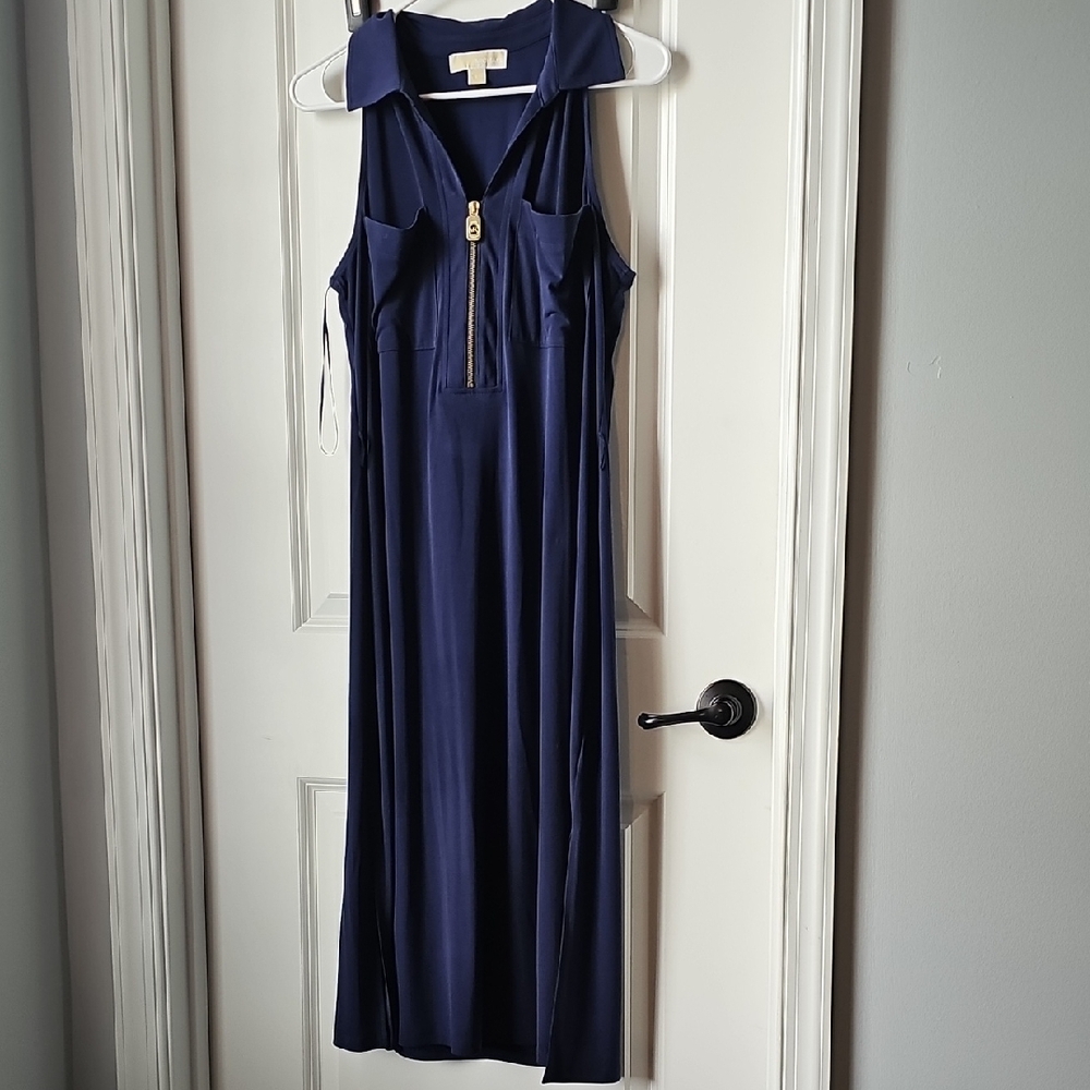 Michael Kors Elegant Navy Sleeveless Dress